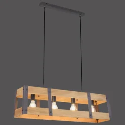 Suspension Leuchten-Direkt CRATE Bois clair, 4 lumières