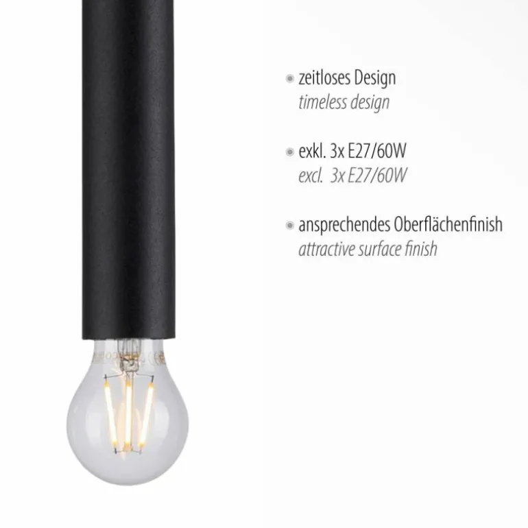 Suspension Leuchten-Direkt BRUNA Noir, 3 lumières