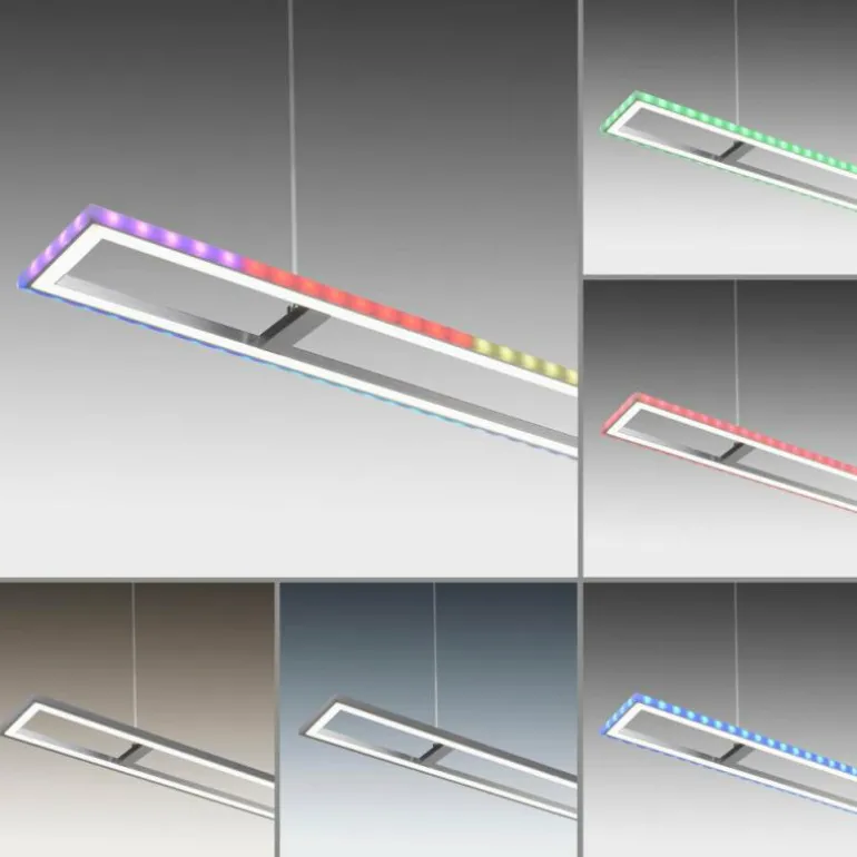 Suspension Leuchten-Direkt FELIX60 LED Acier brossé, 2 lumières, Télécommandes, Changeur de couleurs