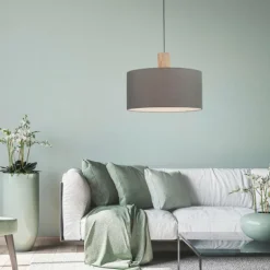 Suspension Leuchten-Direkt LINEN Écru, Noir, 1 lumière