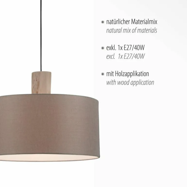 Suspension Leuchten-Direkt LINEN Écru, Noir, 1 lumière