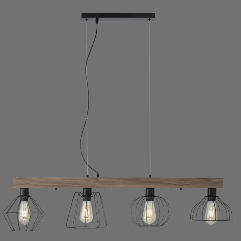 Suspension Leuchten-Direkt KASKA Bois foncé, Noir, 4 lumières