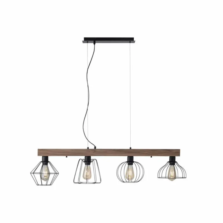 Suspension Leuchten-Direkt KASKA Bois foncé, Noir, 4 lumières