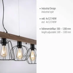 Suspension Leuchten-Direkt KASKA Bois foncé, Noir, 4 lumières