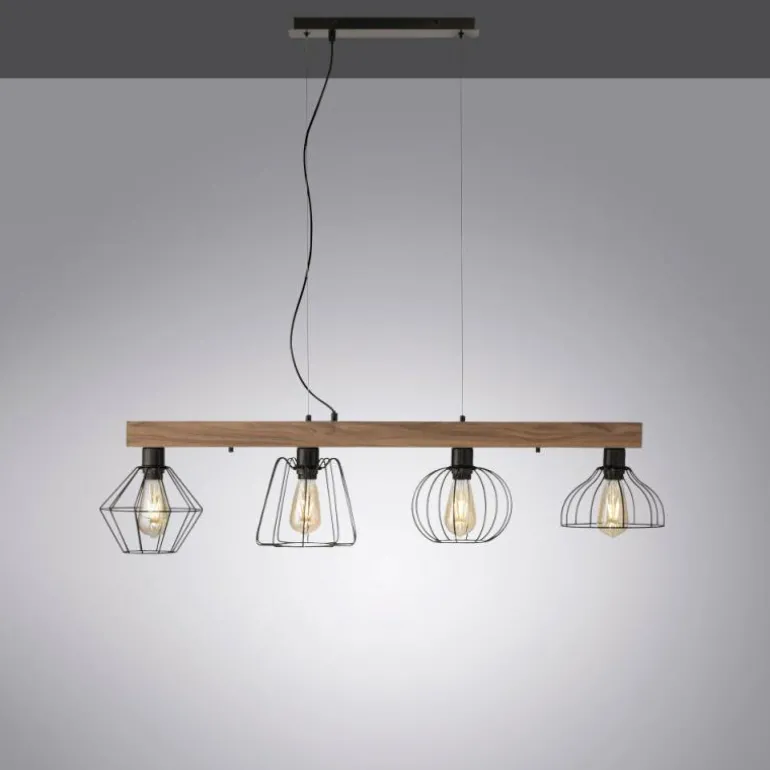 Suspension Leuchten-Direkt KASKA Bois foncé, Noir, 4 lumières