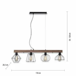 Suspension Leuchten-Direkt KASKA Bois foncé, Noir, 4 lumières