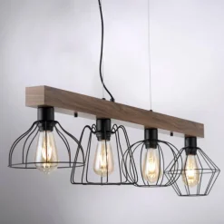 Suspension Leuchten-Direkt KASKA Bois foncé, Noir, 4 lumières