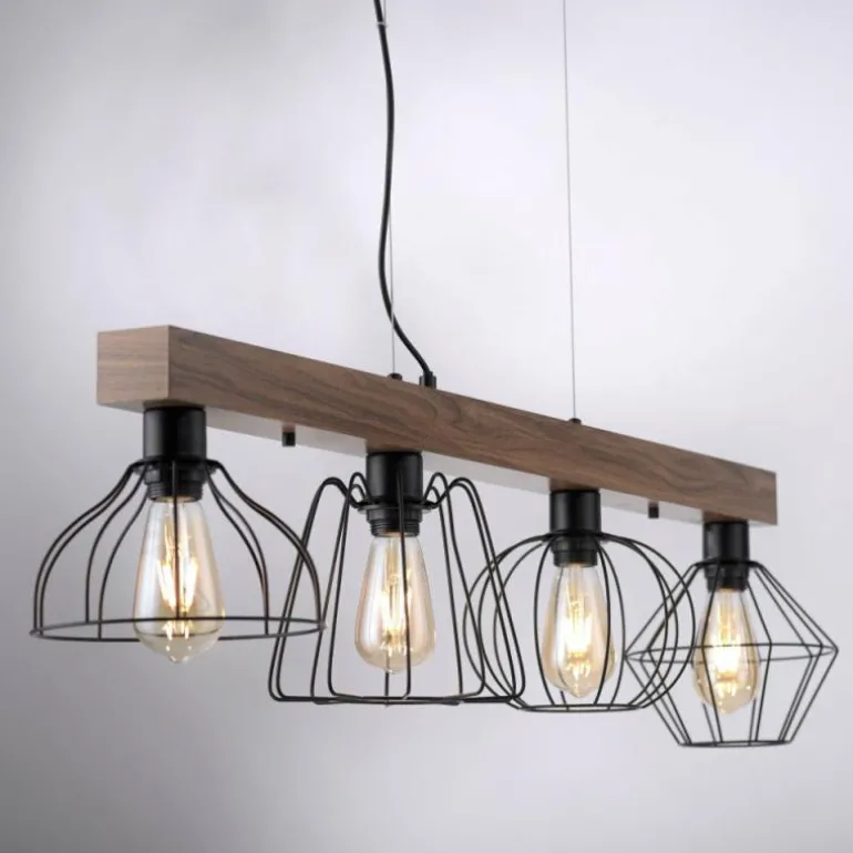 Suspension Leuchten-Direkt KASKA Bois foncé, Noir, 4 lumières