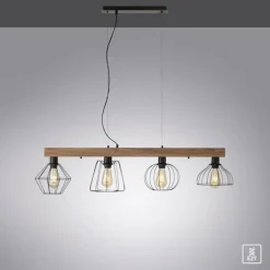 Suspension Leuchten-Direkt KASKA Bois foncé, Noir, 4 lumières