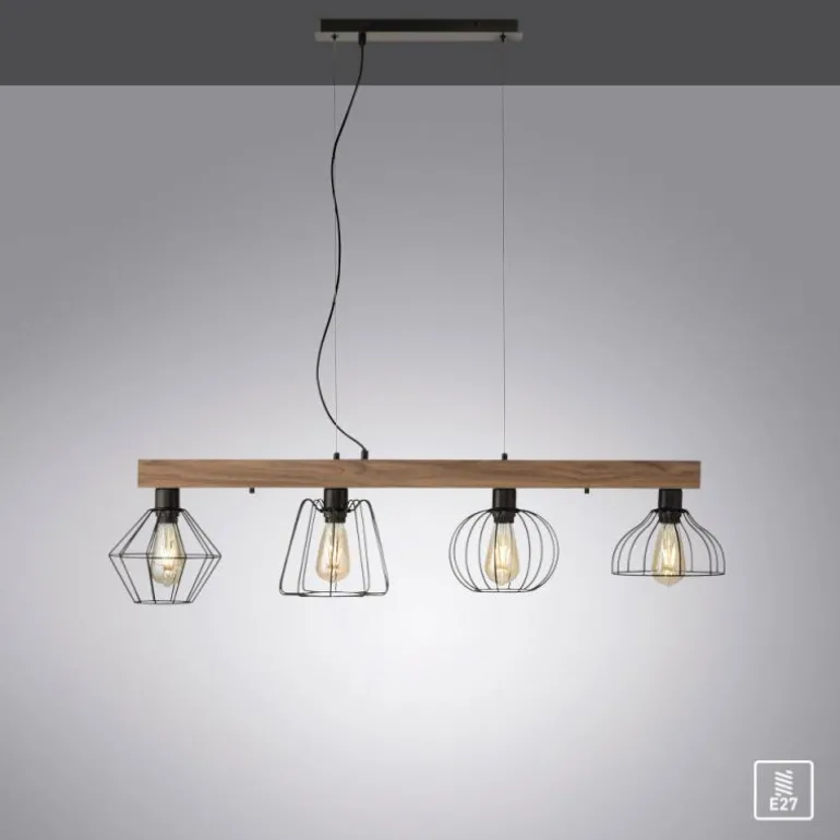 Suspension Leuchten-Direkt KASKA Bois foncé, Noir, 4 lumières