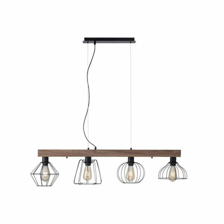 Suspension Leuchten-Direkt KASKA Bois foncé, Noir, 4 lumières