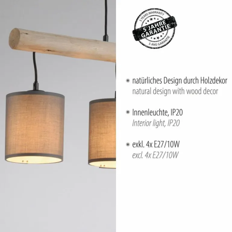 Suspension Leuchten-Direkt GREEN TRIBU Écru, Noir, 4 lumières