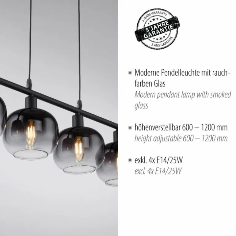 Suspension Leuchten-Direkt ZEA Noir, 4 lumières