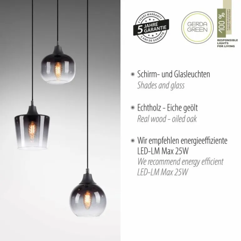 Suspension Leuchten-Direkt GREEN ZEA Écru, Noir, 3 lumières