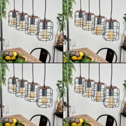 Suspension Loedingen Brun, Noir, 4 lumières