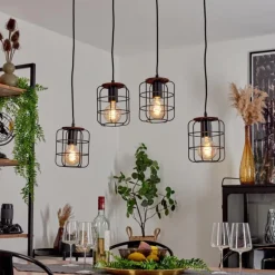 Suspension Loedingen Brun, Noir, 4 lumières