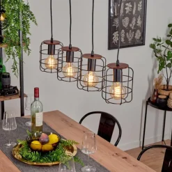 Suspension Loedingen Brun, Noir, 4 lumières