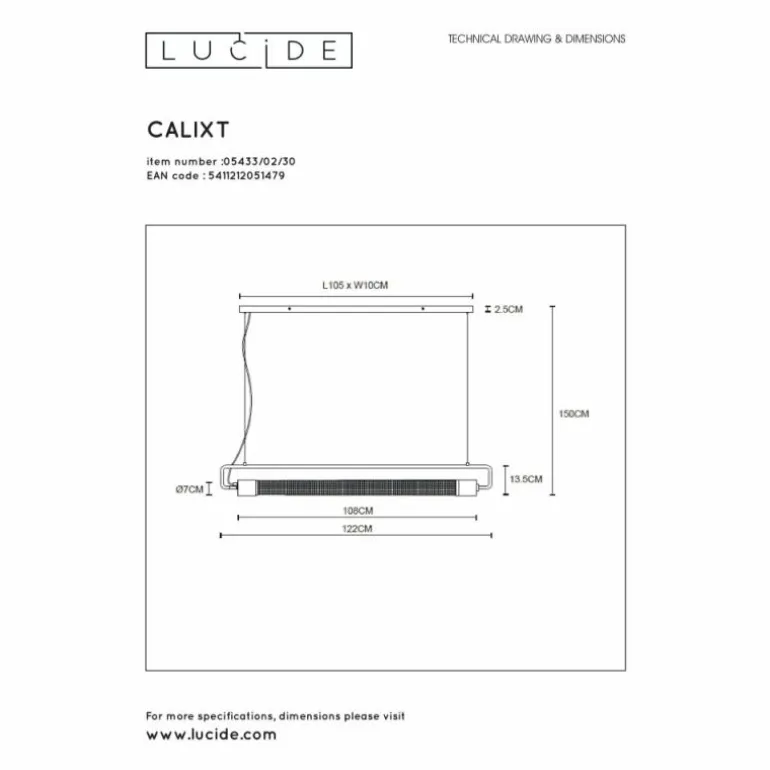 Suspension Lucide CALIXT Noir, 2 lumières