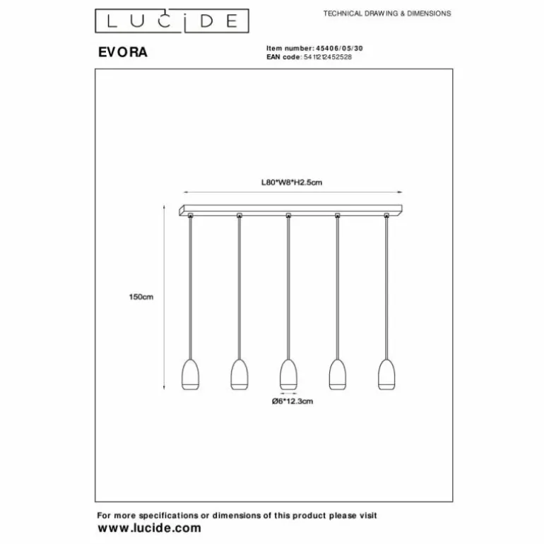 Suspension Lucide EVORA Noir, 5 lumières