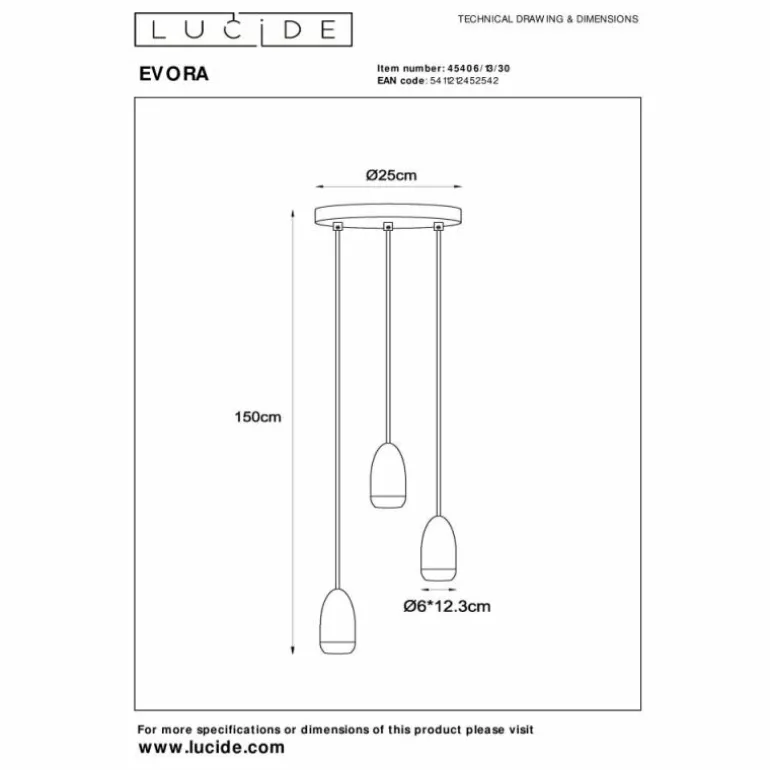 Suspension Lucide EVORA Noir, 3 lumières