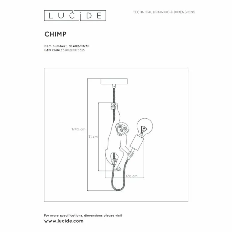 Suspension Lucide EXTRAVAGANZA CHIMP Noir, 1 lumière