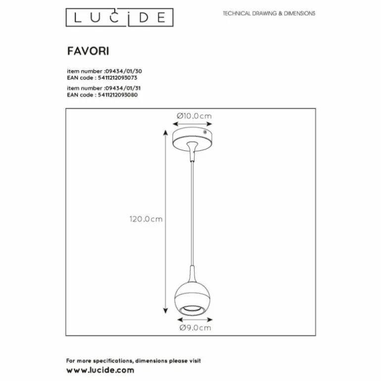 Suspension Lucide FAVORI Noir, 1 lumière