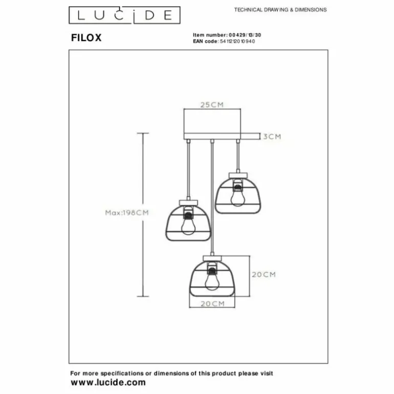 Suspension Lucide FILOX Noir, 3 lumières