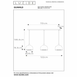 Suspension Lucide GUNHILD Or, Laiton, 3 lumières