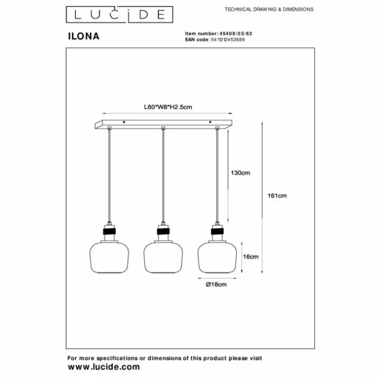 Suspension Lucide ILONA Noir, 3 lumières