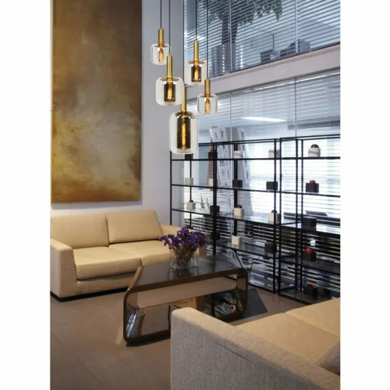 Suspension Lucide JOANET Or, Gris, Laiton, Noir, 5 lumières