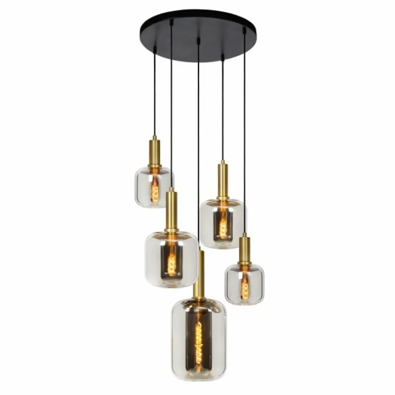 Suspension Lucide JOANET Or, Gris, Laiton, Noir, 5 lumières