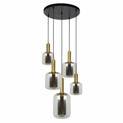 Suspension Lucide JOANET Or, Gris, Laiton, Noir, 5 lumières