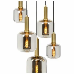 Suspension Lucide JOANET Or, Gris, Laiton, Noir, 5 lumières