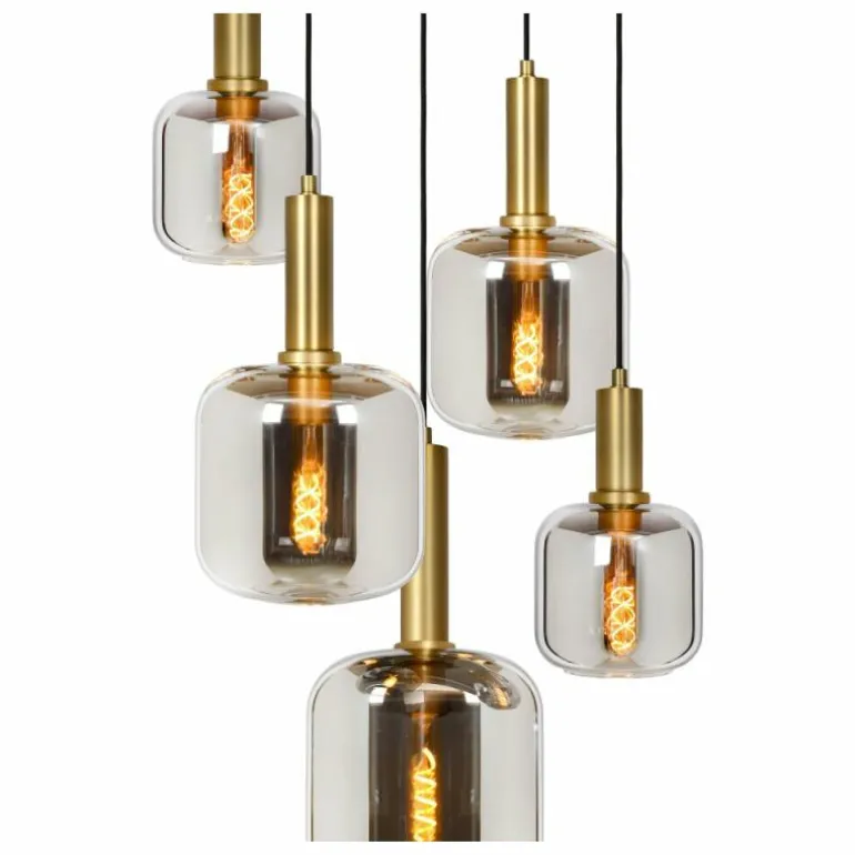Suspension Lucide JOANET Or, Gris, Laiton, Noir, 5 lumières
