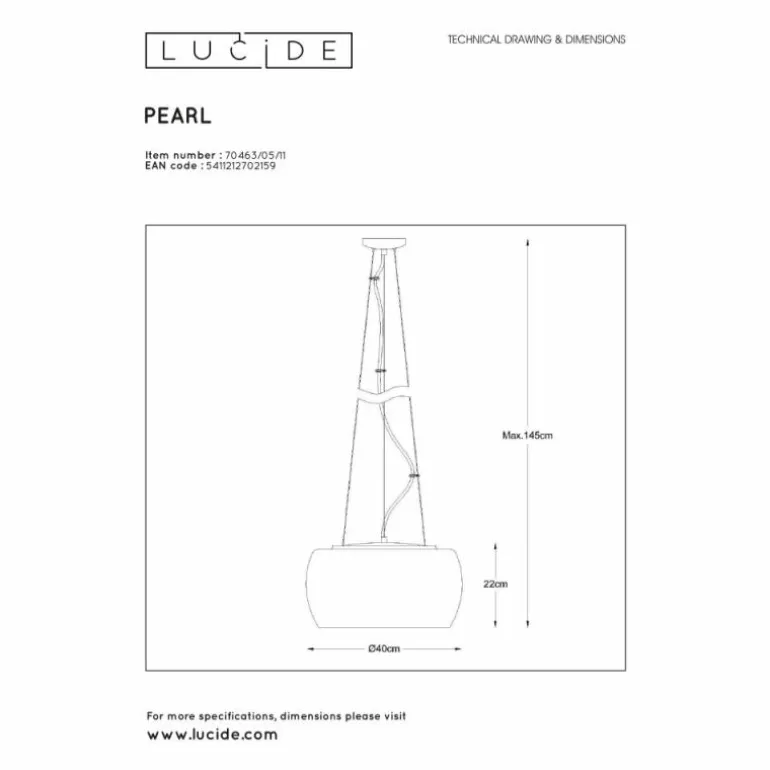 Suspension Lucide PEARL Chrome, 5 lumières