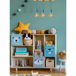 Suspension Lucide POLA Bleu, Bois clair, 3 lumières