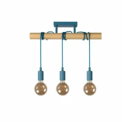 Suspension Lucide POLA Bleu, Bois clair, 3 lumières