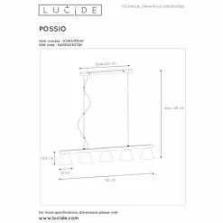 Suspension Lucide POSSIO Gris, 5 lumières