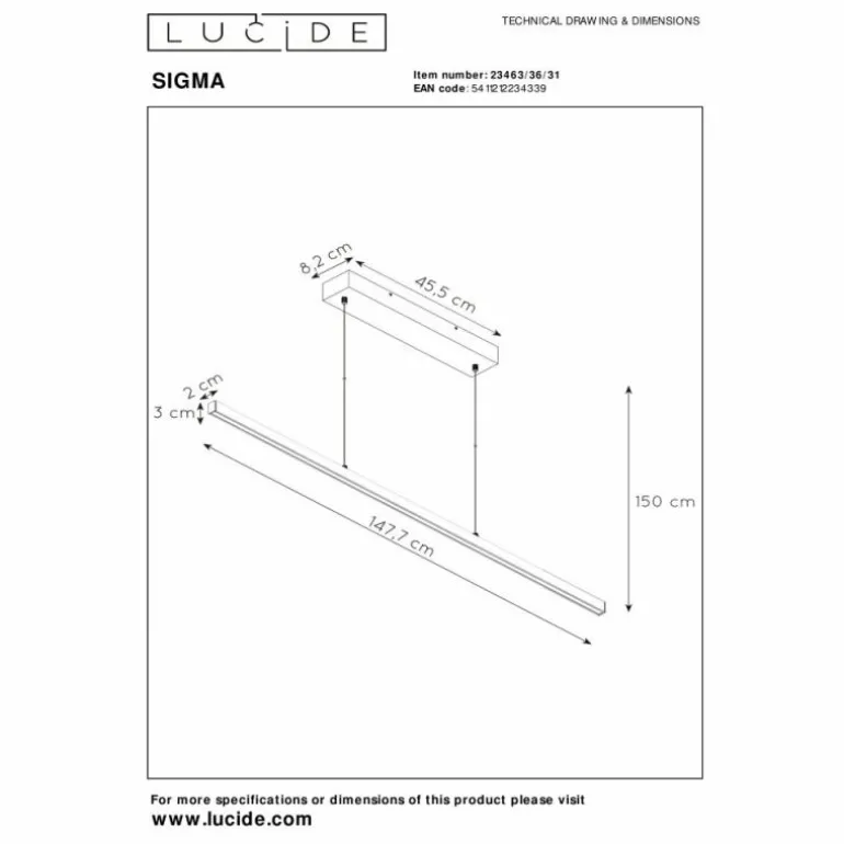 Suspension Lucide SIGMA LED Blanc, 1 lumière