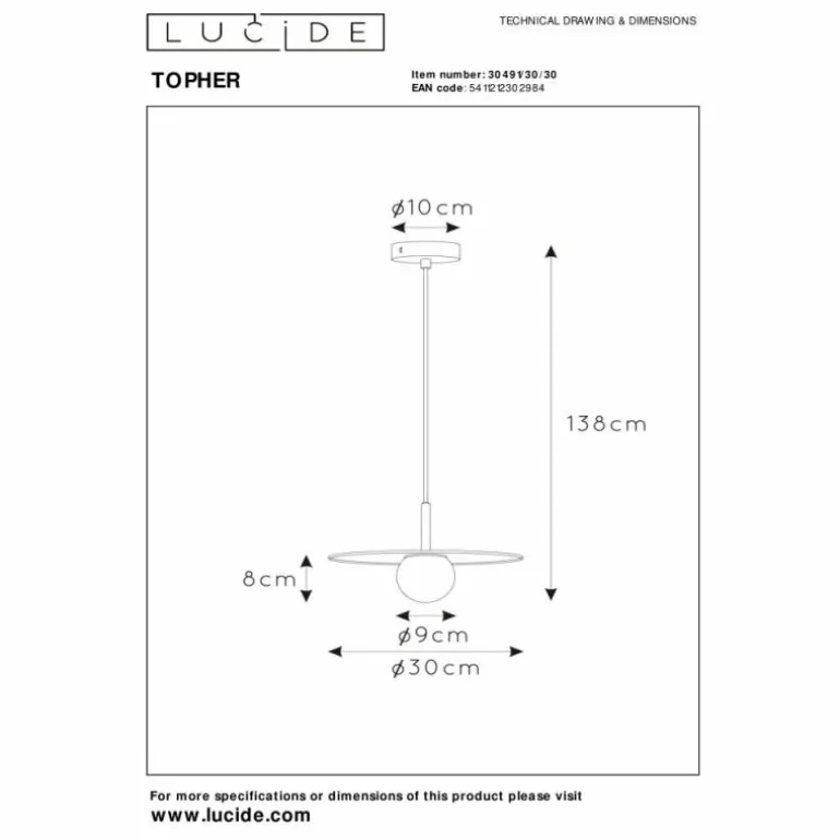 Suspension Lucide TOPHER Noir, 1 lumière
