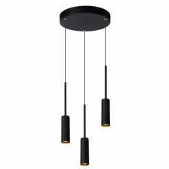 Suspension Lucide TUBULE LED Noir, 3 lumières