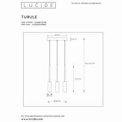 Suspension Lucide TUBULE LED Noir, 3 lumières
