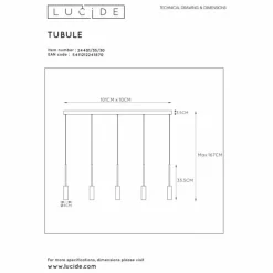 Suspension Lucide TUBULE LED Noir, 5 lumières