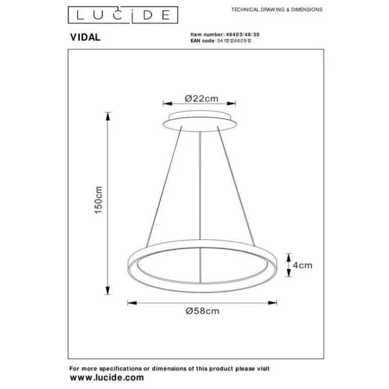 Suspension Lucide VIDAL LED Blanc, 1 lumière