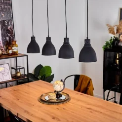 Suspension Malabe Bois foncé, Noir, 4 lumières