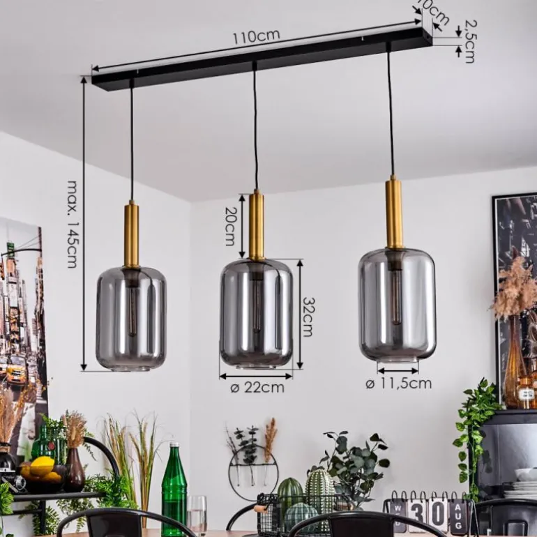 Suspension Maliali Laiton, Noir, 3 lumières