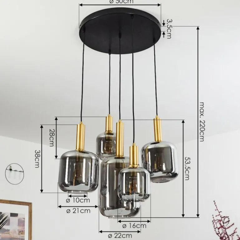 Suspension Maliali Or, Laiton, Noir, 5 lumières