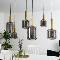 Suspension Maliali Or, Laiton, Noir, 6 lumières