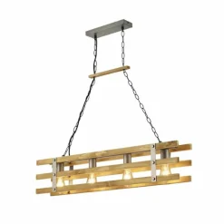 Suspension Mallard Bois clair, Argenté, 4 lumières