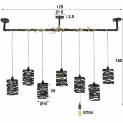 Suspension MARGETTE Noir, 7 lumières